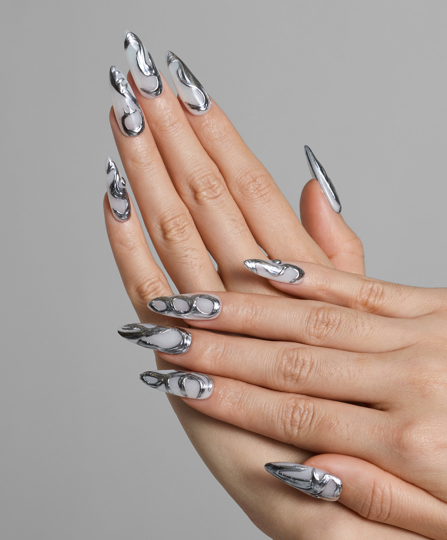 METAL LINE DESIGN PRESS ON NAILS HANDMADE PRESS ON NAILS 100% HAND PRINTED