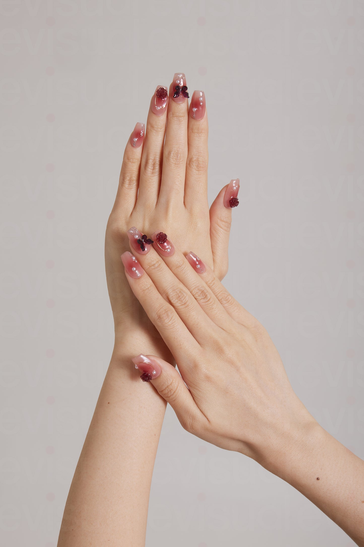 Romantic Blush Embellished Nails