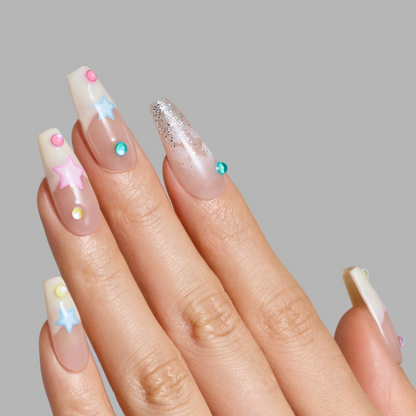 HANDMADE PRESS  ON NAILS WITH STARS  SUMMER STYLE CANDY STYLE NAILS PRESS ON NAILS