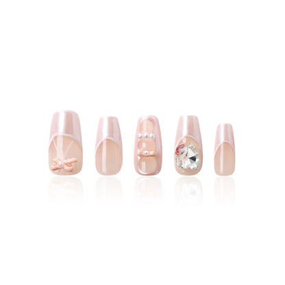 Blushing Elegance Adorned Nails