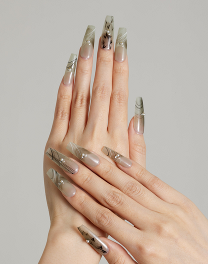 BAMBOO NEW CHINESE STYLE HAND PAINTED PRESS ON NAILS HANDMADE PRESS ON NAILS 